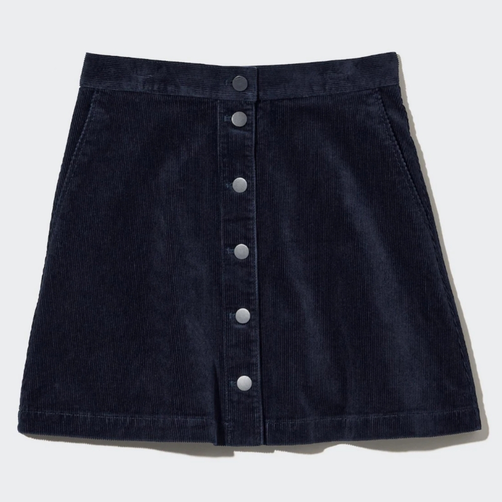 Uniqlo Black Corduroy Button Front Mini Skirt Size 4